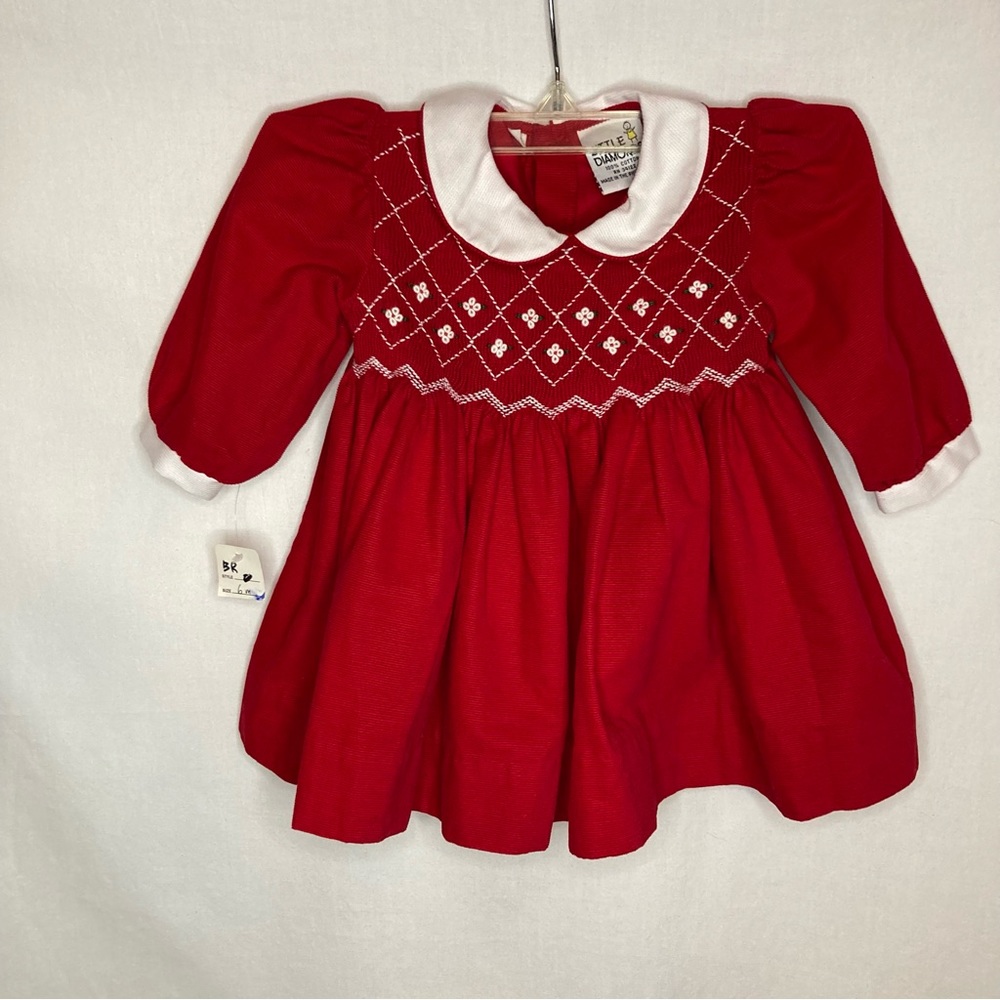 Vintage Little Diamonds Velour Baby girl Red Holiday dress 6 months NWT